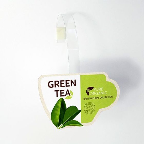 shelf wobblers cup custom die cut shape green tea pure organic